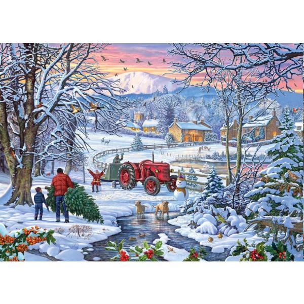 Großes Puzzle - bringing home the tree (1000 XXL Teile)